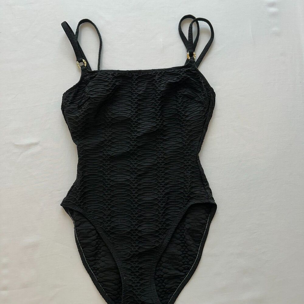 Vintage La Blanca Swimsuit One Piece Women's Sz 10 Black Square Neck Made in USA